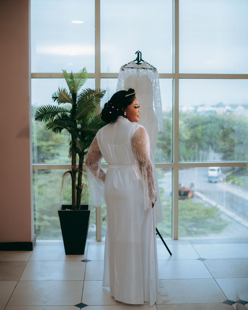 Bridal portrait in soft window light